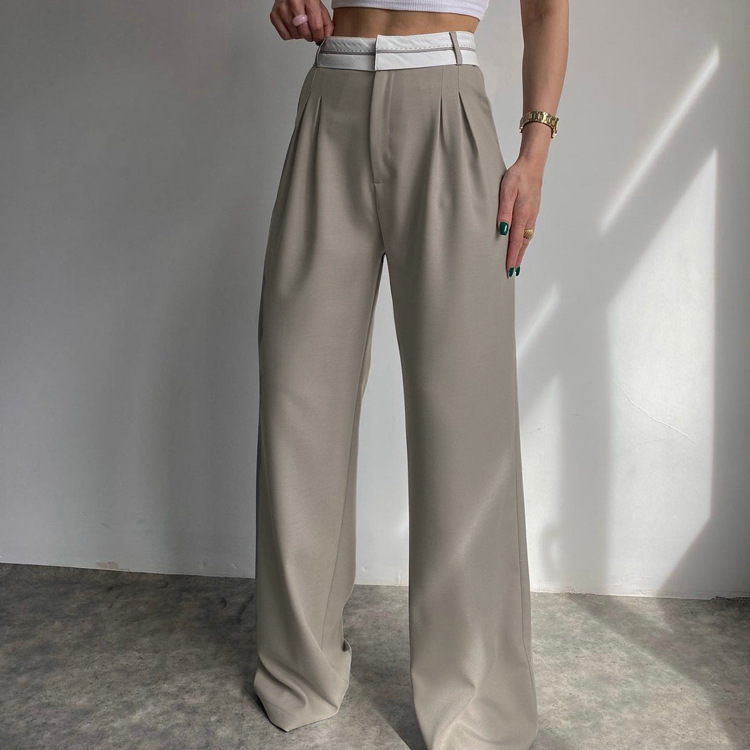 Pantaloni casual aderenti alla moda di colore solido nuovi primaverili da donna, pantaloni da abito piccoli e larghi da pavimento_voghion.com