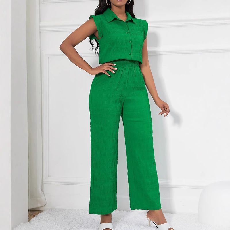Completo due pezzi da donna con camicia e pantaloni in stile festivo_voghion.com