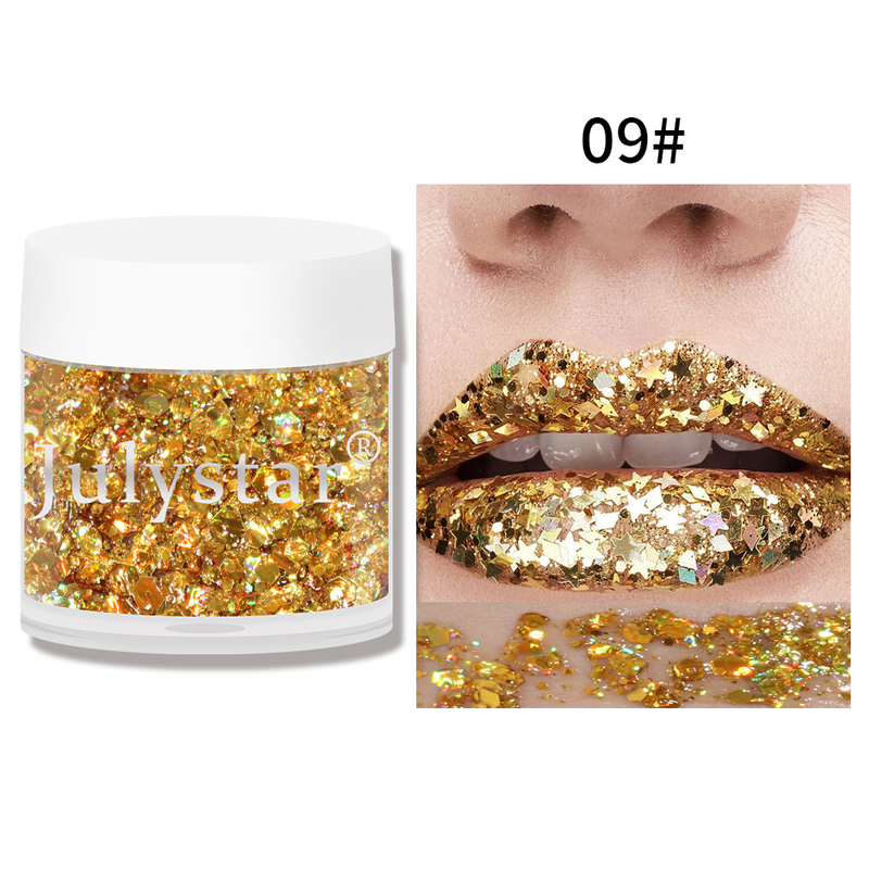 Ombretto in gel con paillettes di colore liquido per trucco natalizio monocromatico con diamante spezzato di bellezza_voghion.com