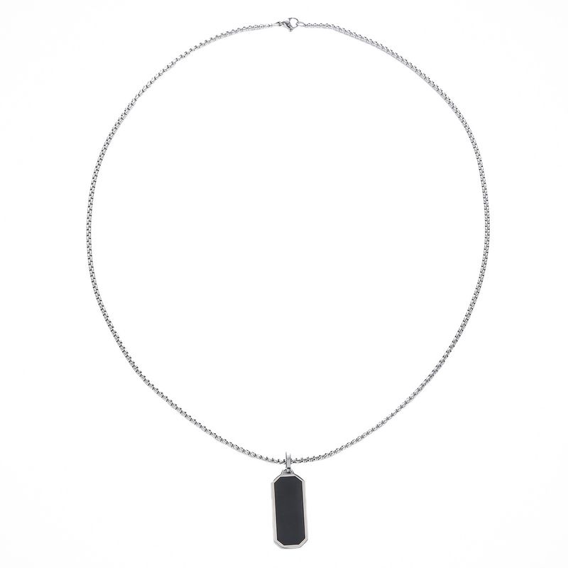 Collier pendentif long barre, boucles d'oreilles carrées noires en acier inoxydable, bracelet cubain, ensemble en acier titane inaltérable_voghion.com