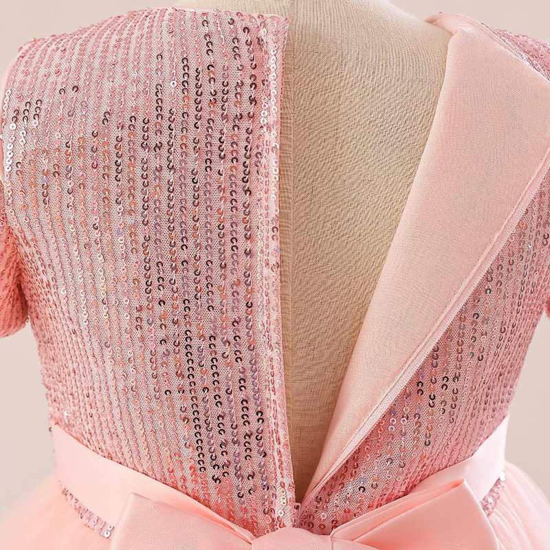 Neues Mädchenkleid für Kinder, Prinzessinnenkleid, feine Glitzerschleife, Netz-Tutu-Kleid, Klavierkleid für Kinder mittleren Alters_voghion.com