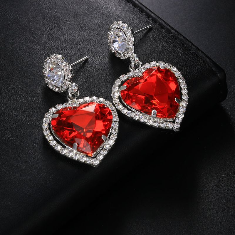 Accesorii de lux pentru femei, elegante, retro, roșii, în formă de inimă, cercei simpli cu strasuri_voghion.com