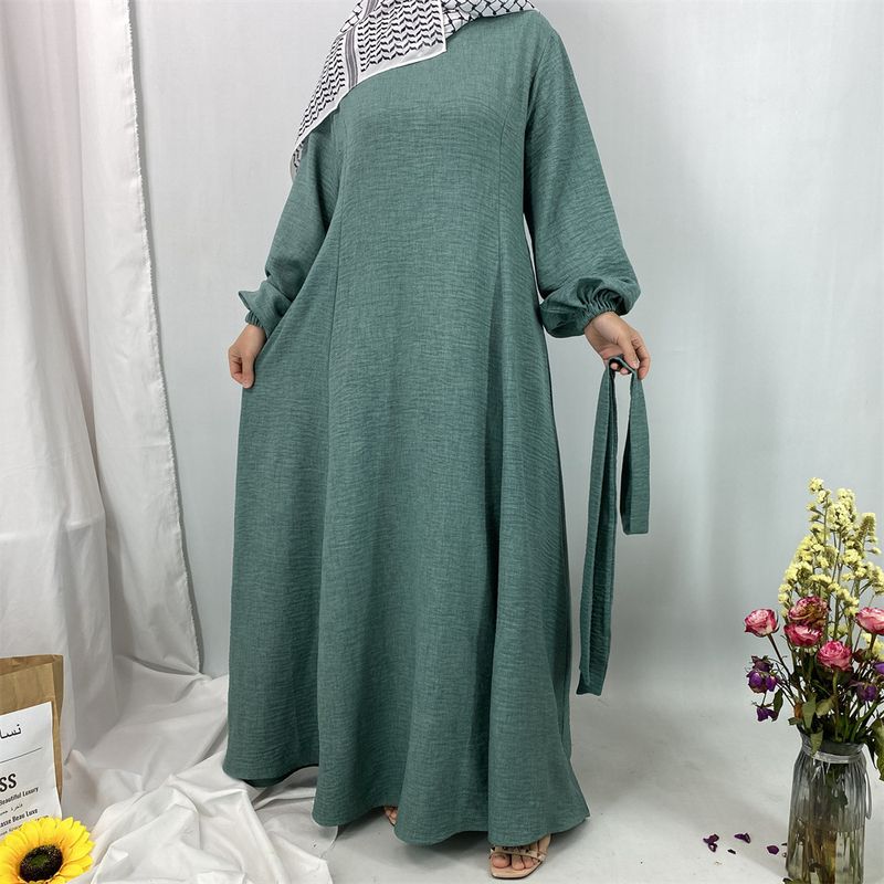 Elegantes muslimisches Abaya-Kleid – schlichtes, lockeres, langes Kleid (atmungsaktives Gewebe – perfekt für den Dubai-/Türkei-Stil)_voghion.com