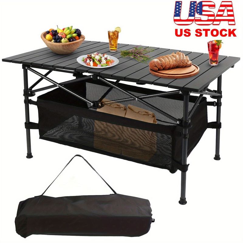 Adjustable - Height Folding Table With Storage Bag. Durable Metal Tripod Base. Ideal For Beach, Picnic, BBQ & Patio. Lightweight, Compact For Indoor/Outdoor Use_voghion.com