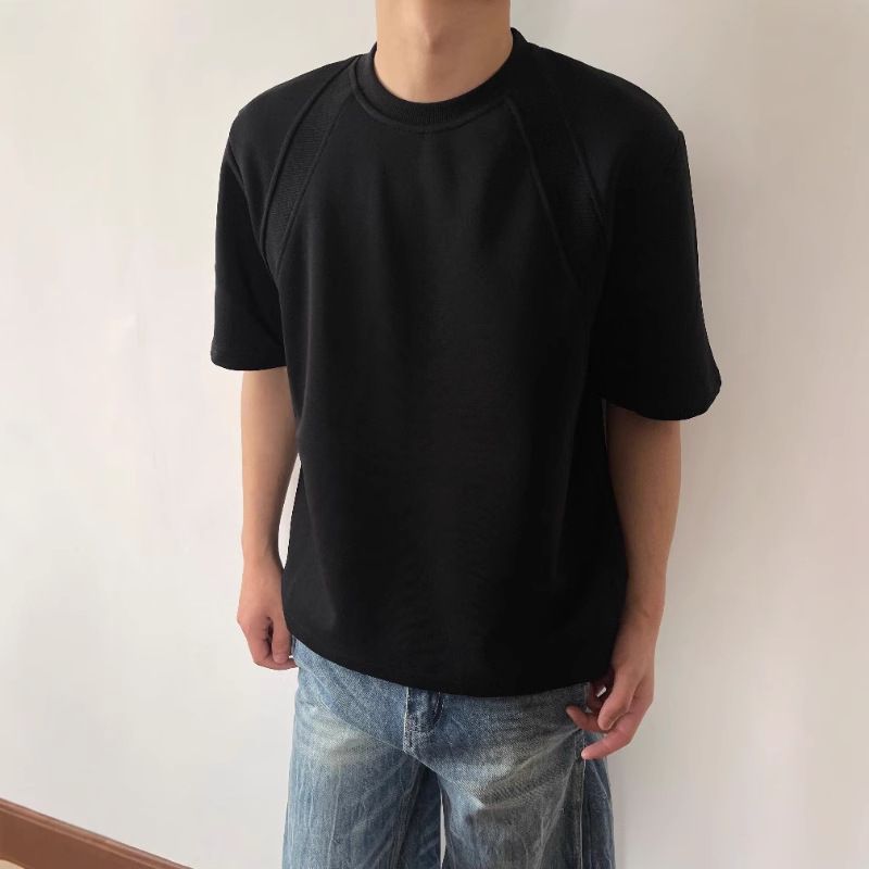 Herrenbekleidung Lockeres, halbärmeliges, neues, lässiges T-Shirt mit flüssiger Textur_voghion.com