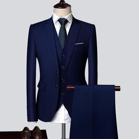 CT Men's Set Three-Piece Business Professional Slim Fit Groom Suit Young Groomsmen Reception Tuxedo Lan's_voghion.com