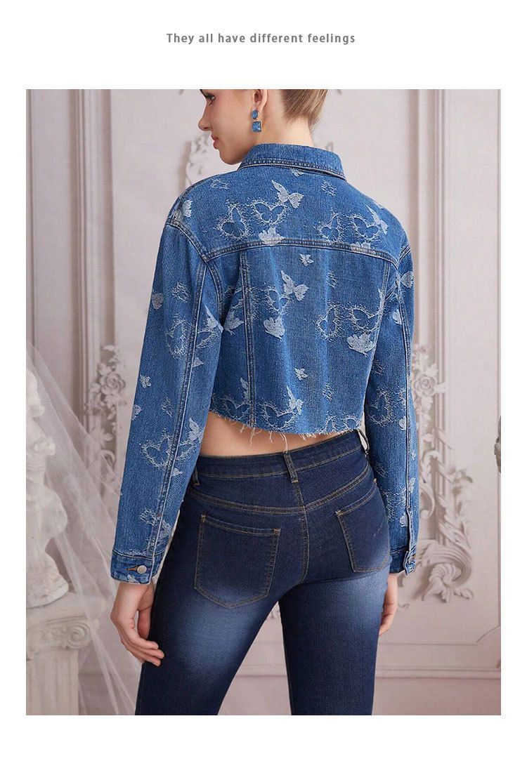 Damen-Jeansjacke mit Jacquard-Fliege – süßes und cooles, kurzes, lässiges Oberteil im europäischen Stil_voghion.com