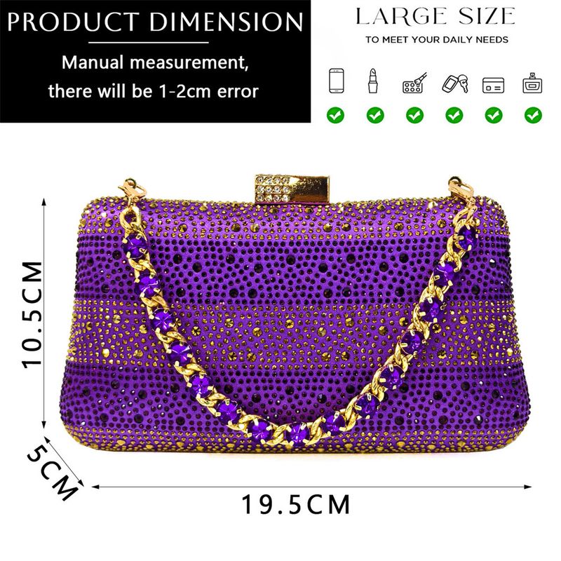 Shoe bag set combination with pointed striped rhinestones matching square handbag_voghion.com