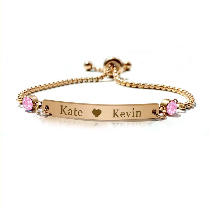 Bracciale in acciaio al titanio con 12 pietre portafortuna, nome personalizzabile, doppio zircone, per donna, placcato in oro vero_voghion.com