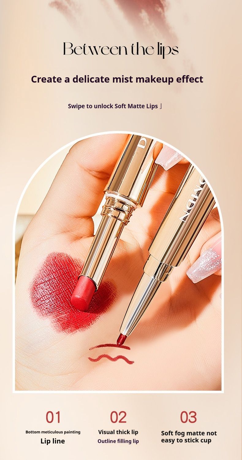 Batom clareador fosco aveludado, delineador labial antiborras com dupla face e óleo, cosméticos_voghion.com