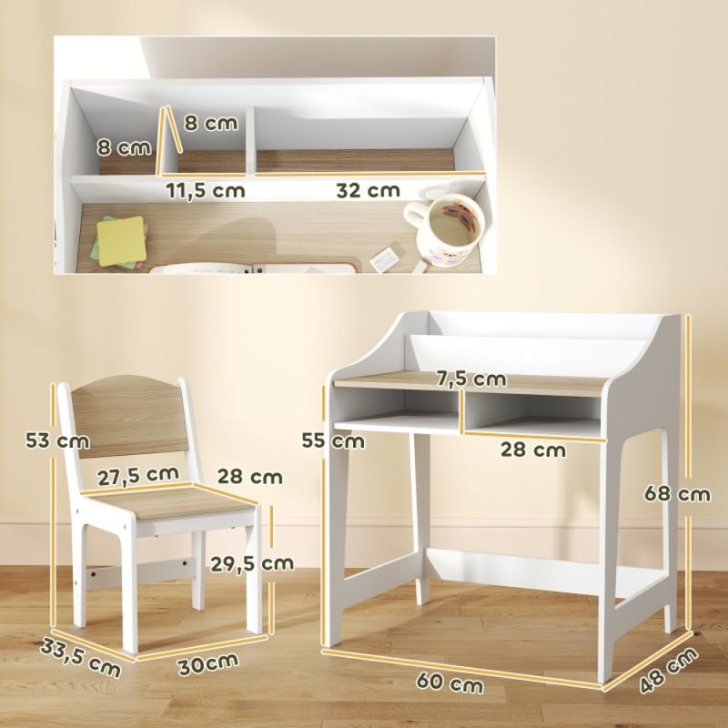 Kinder-Schreibtisch-Set Mit Stauraum, Offene Fächer, Stuhl, 3-8 Jahre, Holz_voghion.com
