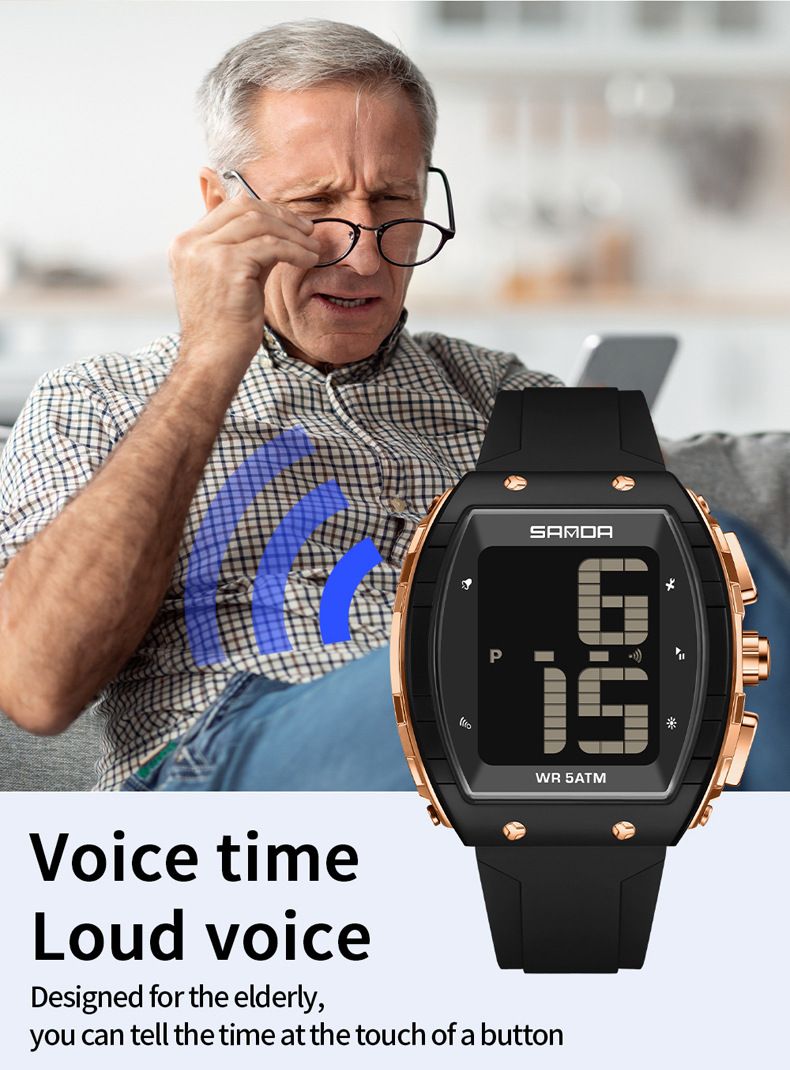 Orologio digitale ad attivazione vocale con ampio display, sveglia, impermeabile per anziani e ipovedenti Orologio digitale per anziani con ampio schermo_voghion.com