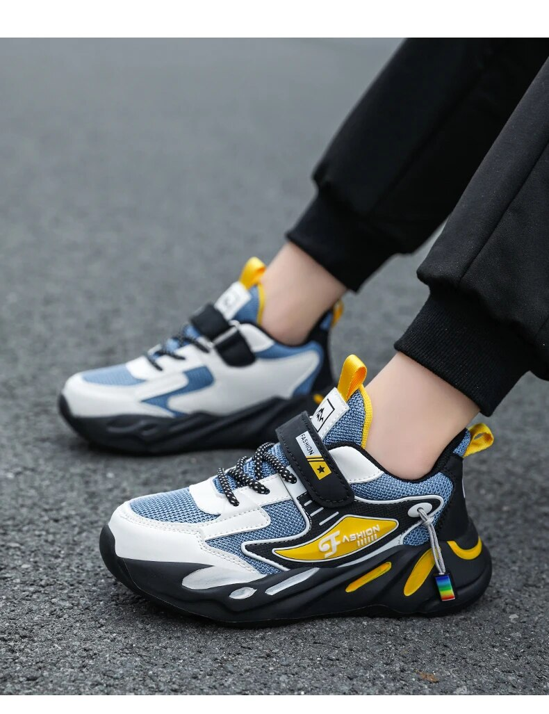 Kid Sneakers Sport For Boys Fashion Leather Children Breathable Mesh Comfort Casual Walking Outdoor Running Shoes_voghion.com