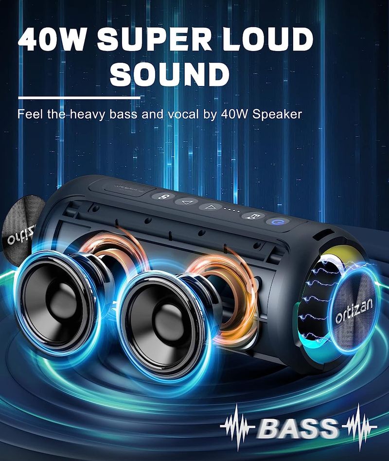 Enceinte Bluetooth portable X8 Pro avec son stéréo 40 W, basses riches, étanchéité IPX7, autonomie de 30 h, couleurs assorties_voghion.com