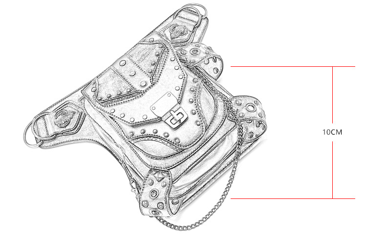 Female steampunk retro rivets car bag ladies single shoulder messenger bag female chain waist bag_voghion.com