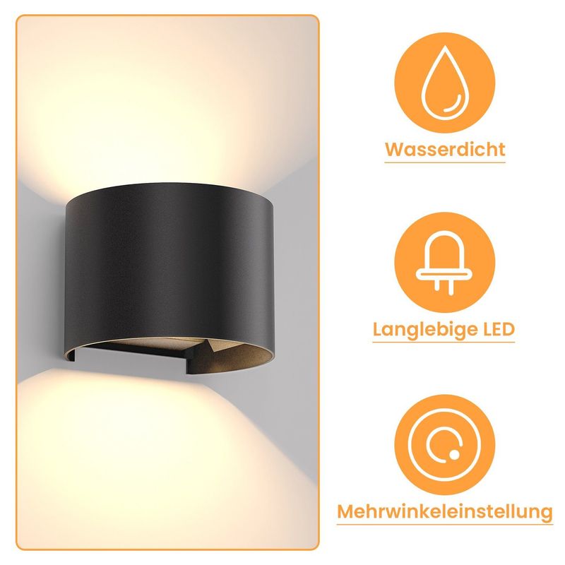Glitzerlife LED Wandleuchte Innen Wandlampe - Aussenlampe Schwarz Wandbeleuchtung Aussen 5W Up Down Außenleuchte IP65 Wandstrahler 3000K Warmweiß Außenbeleuchtung_voghion.com