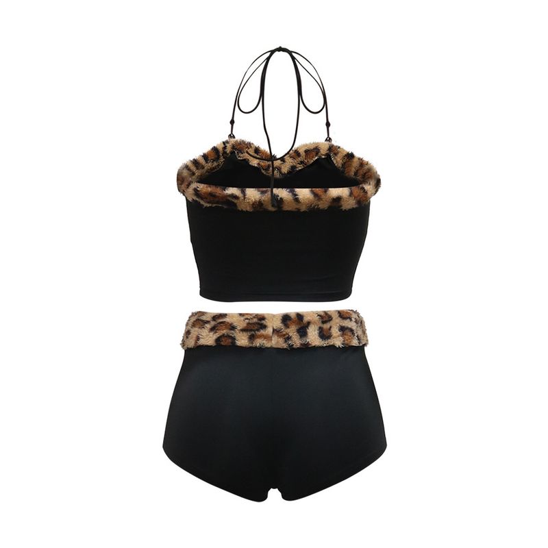 Leopard Print Two-Piece Set Women's Sexy Tie-Front Crop Top & Mini Skirt_voghion.com