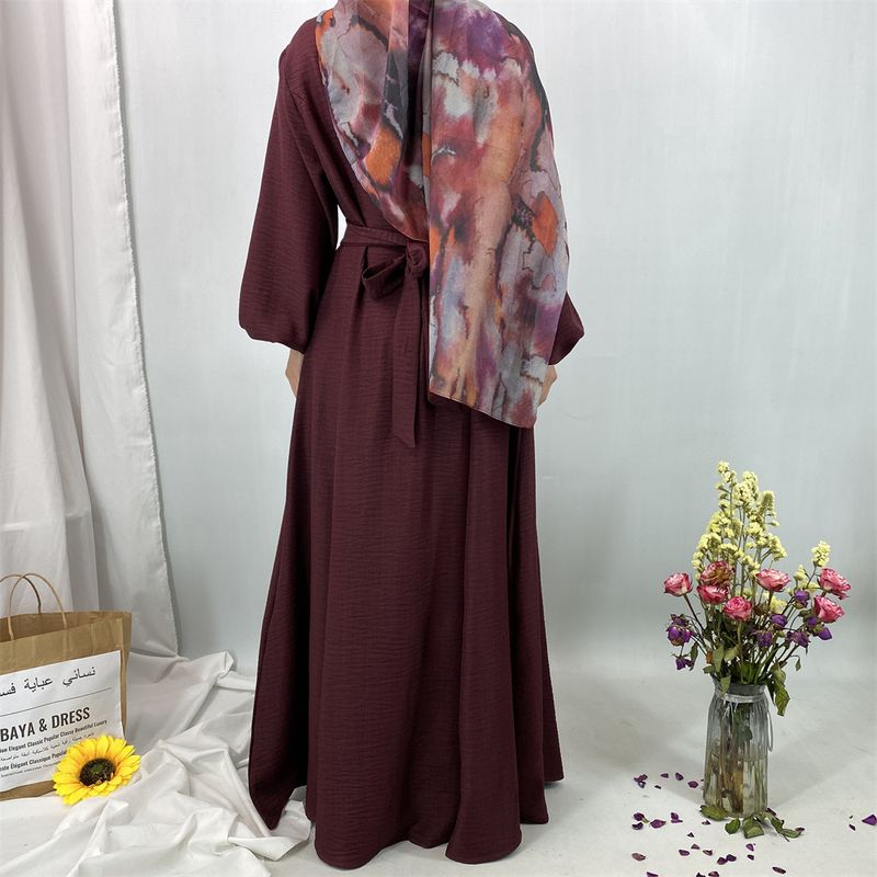 Elegantes muslimisches Abaya-Kleid – schlichtes, lockeres, langes Kleid (atmungsaktives Gewebe – perfekt für den Dubai-/Türkei-Stil)_voghion.com