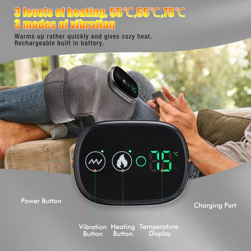 1 paio di massaggiatori riscaldanti, terapia termica a vibrazione per artrite alla spalla, sollievo dal dolore articolare, fascia calda, tutore per ginocchio_voghion.com
