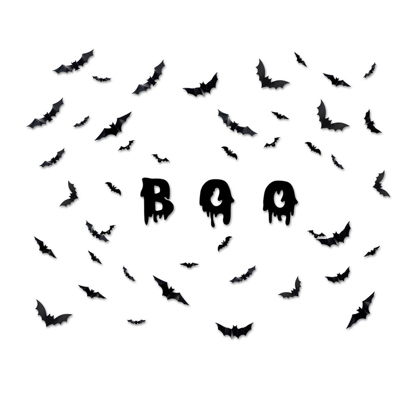3D Helovīna PET Bat Ghost BOO sienas uzlīme Logu garāžas dekorēšanai liela sienas uzlīme_voghion.com
