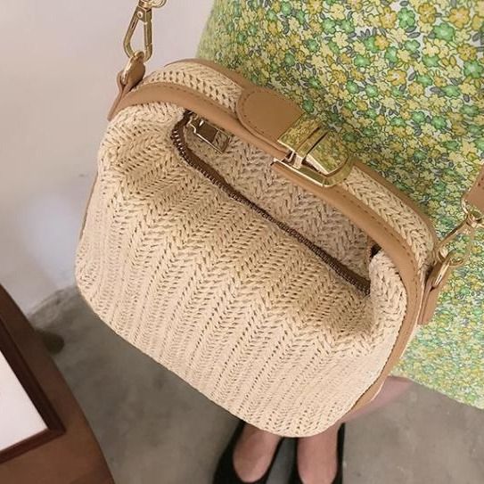 Bucket Straw Woven Small Casual Women's Handbag Tote Shoulder Crossbody Bag 2025 Spring New Model_voghion.com