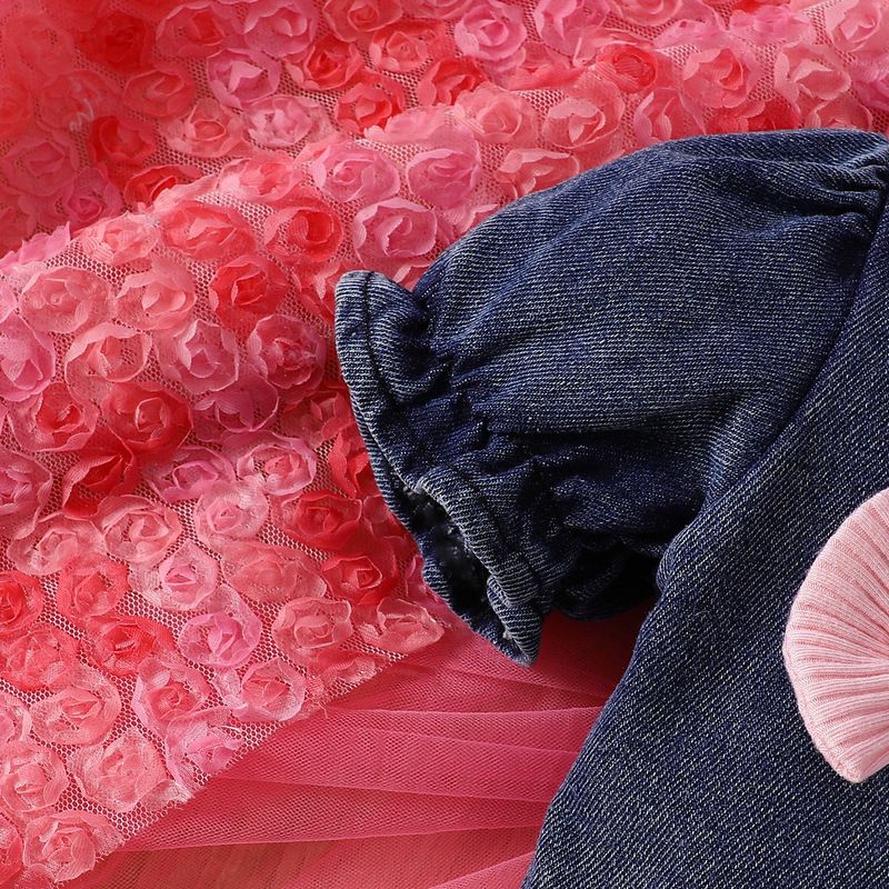 Kannerkleeder Summer Puppelchen Meedchen Kostüm Jeans Kuerzjackett Hosenträger Mesh Tüllrock_voghion.com