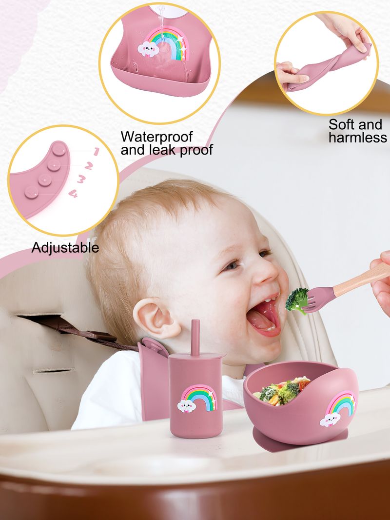 5 st Baby Silikon Måltidsskål Haklapp Gaffel Sked Set Baby Matbricka Skål Set Bisfenol En gratis present till baby_voghion.com