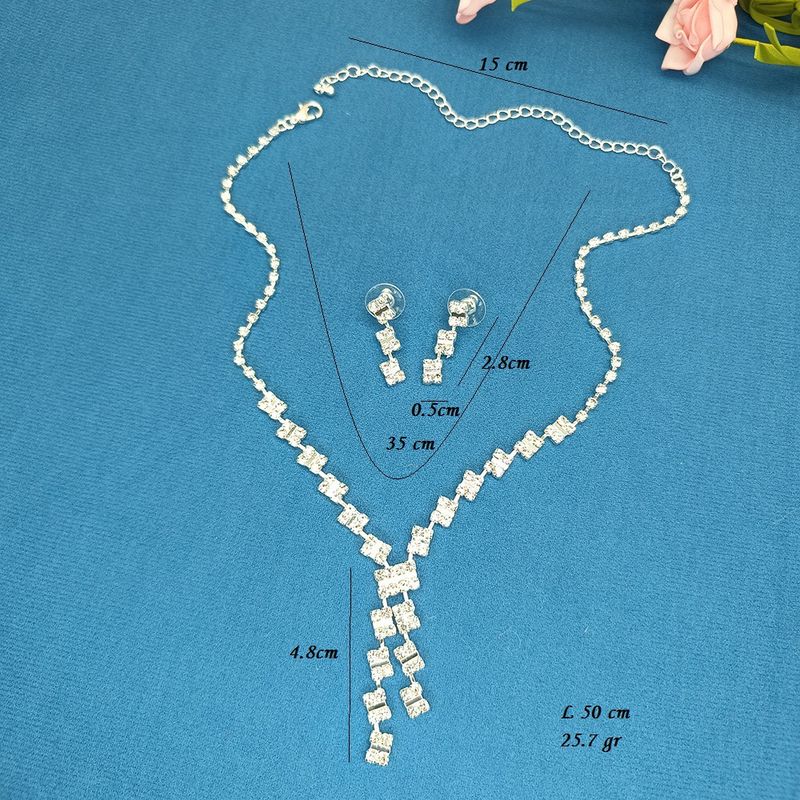 Diamond Clavicle Necklace Set - Elegant 3-Piece Jewelry For Evening Dress & Wedding (Necklace, Earrings & Bracelet)_voghion.com