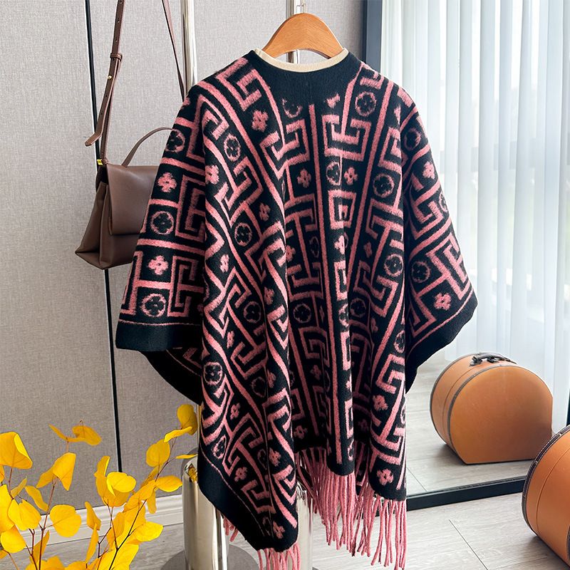 Schal, neuer Herbst- und Winterschal aus Kaschmir in verschiedenen Stilen mit Quaste, großes Gitter, Jacquard-Umhangschal für Damen_voghion.com