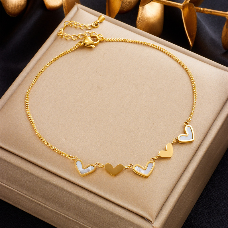 Korean fashion simple personality all-match niche chain smooth heart splicing beach style jewelry titanium steel anklet_voghion.com