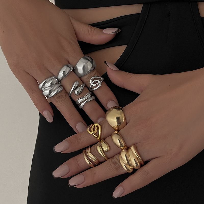 ins liquido linea geometrica anello aperto nicchia design irregolare lava anello mano gioielli donna_voghion.com