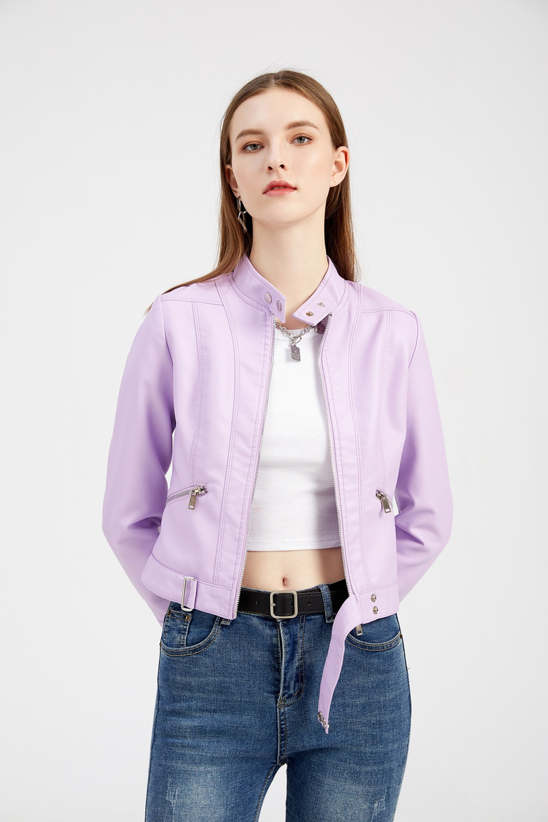 Women's Clothing New Leather Jacket Short Small Coat Spring and Autumn Stand-up Collar Jacket_voghion.com