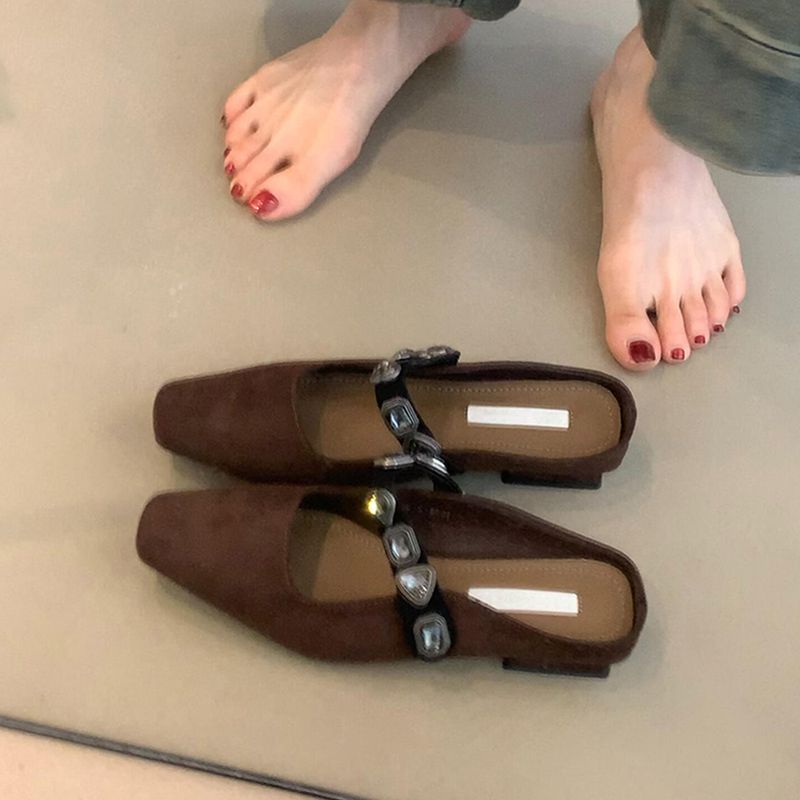 Ediție din piele de oaie ~ Papuci pătrați cu toc jos, cu o curea, din piele naturală, geantă elegantă pentru femei, cu temperament elegant_voghion.com
