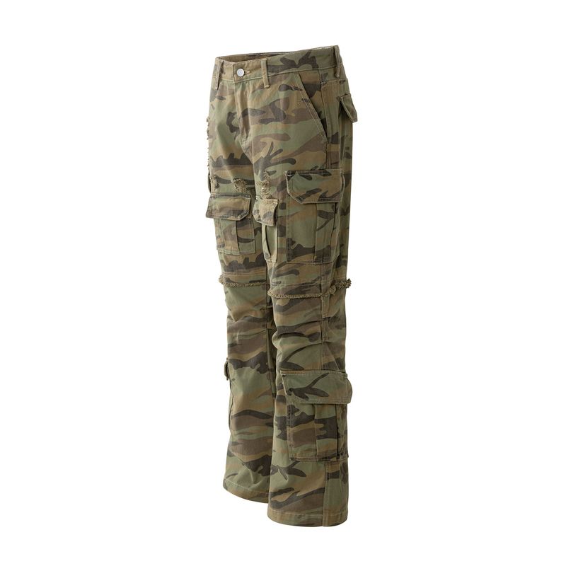 Ropa para hombre, mono de camuflaje militar, pantalones holgados de otoño con costuras sin rematar y rectos._voghion.com