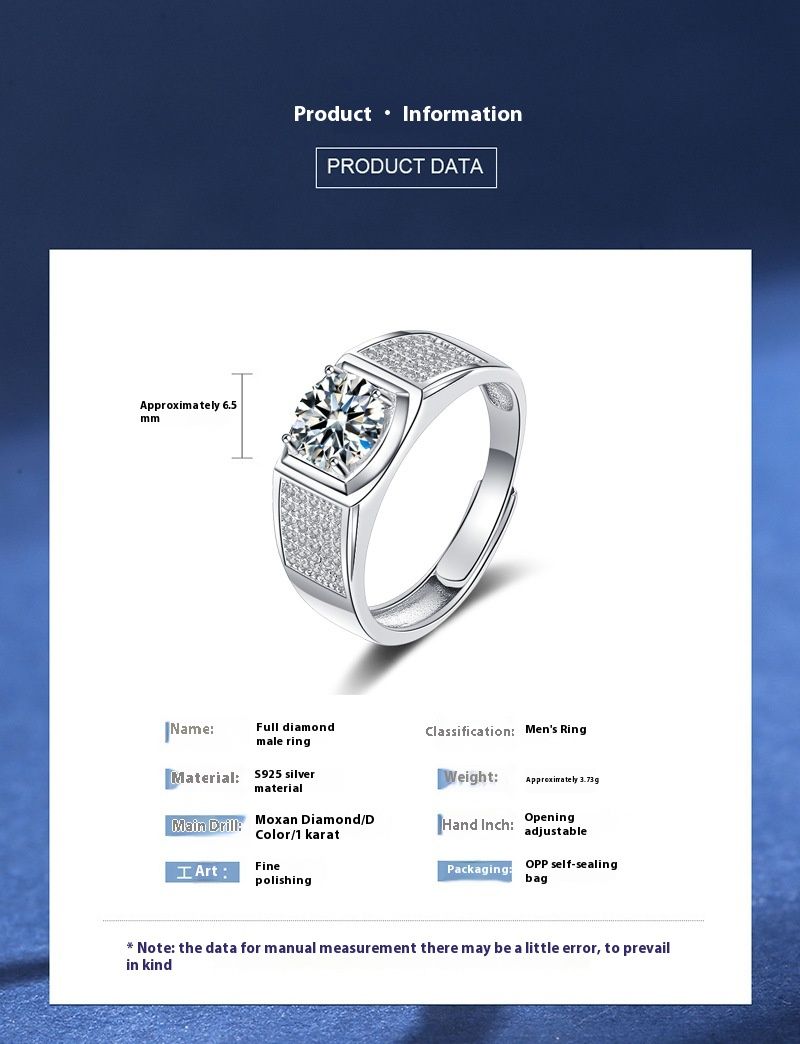 Hengli S Pure Herrring i Klassisk och Dominant Lyxig Liten Himmelsstjärna med Diamant Mosangsten, Silversmycken_voghion.com