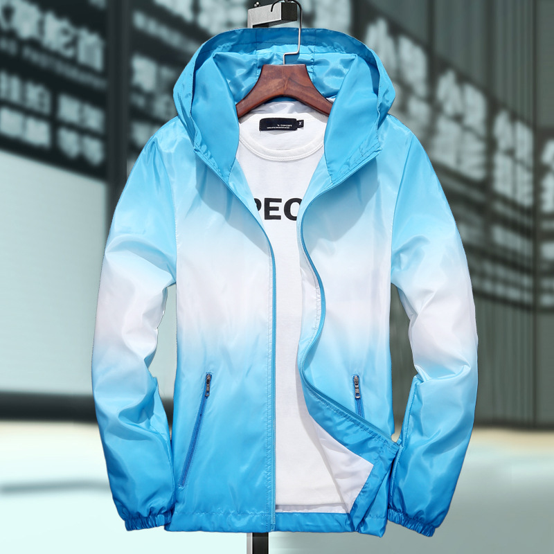 Spring Autumn Season Thin Windbreaker Jacket Men's 2022 New Trendy and Handsome Gradient Rainbow Top Hooded Coat for Men_voghion.com