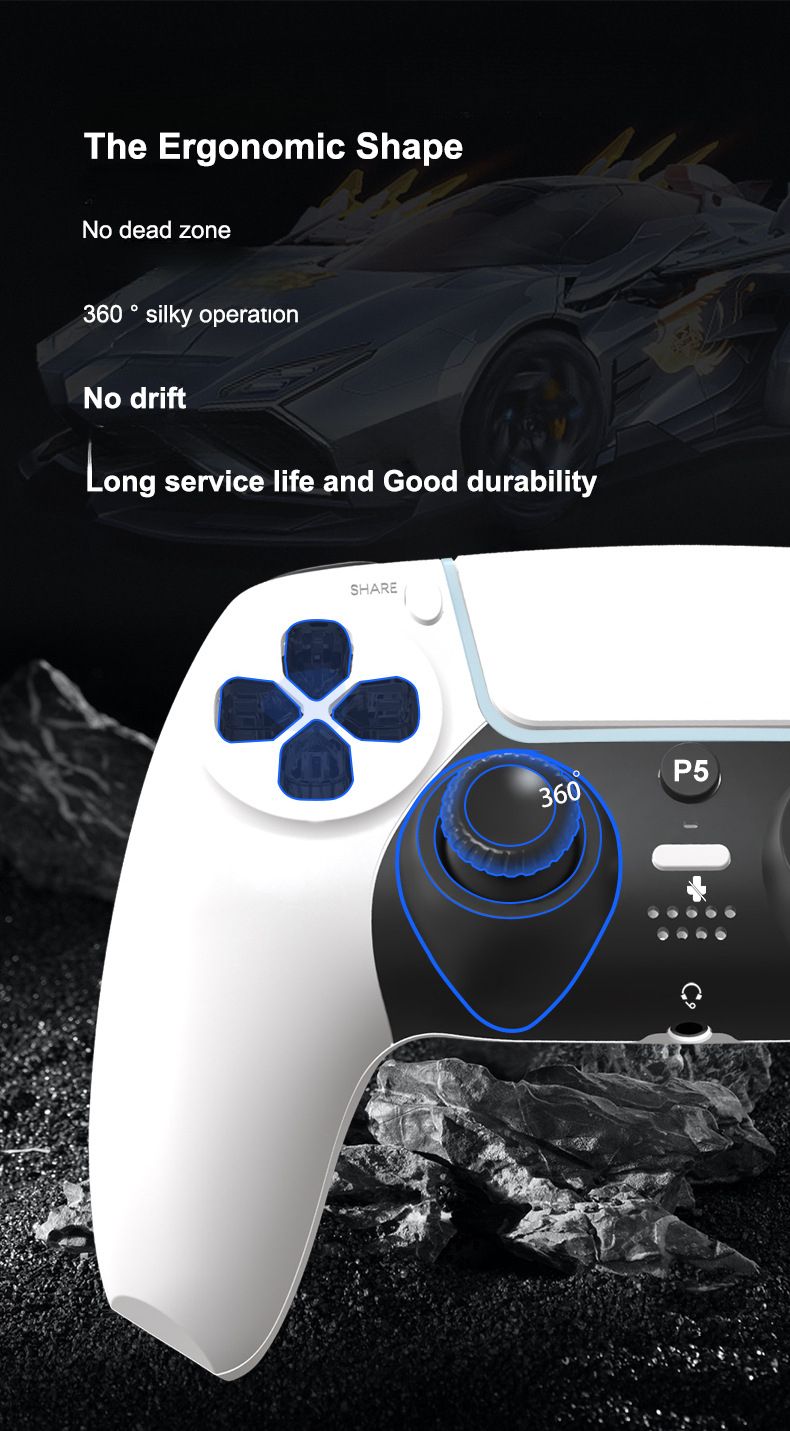 Manette de jeu sans fil Bluetooth PS5, détection de mouvement à six axes, vibration et lumière, pour console Steam P5_voghion.com