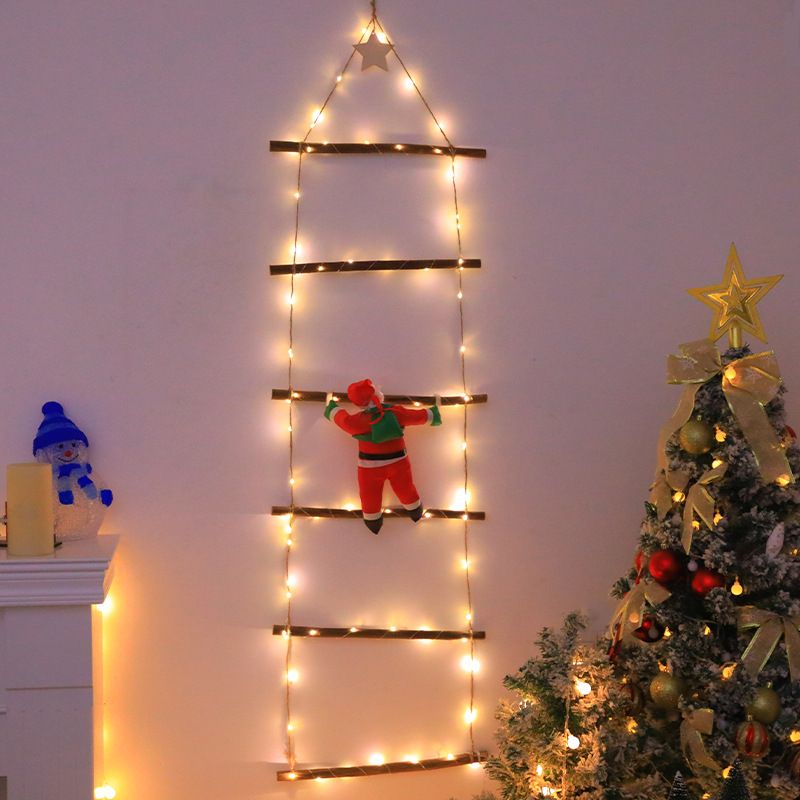 Nuovo albero da parete a LED con scala di Babbo Natale e pigna in feltro, decorazione natalizia per interni e centri commerciali_voghion.com