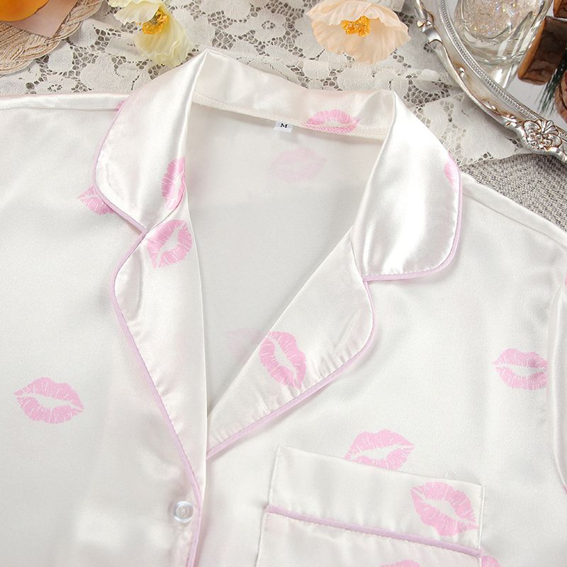 Damen Nachtwäsche Bedruckte Unterwäschehose Langarm Dreiteiliger Pyjama Damen Herbst Lockere und bequeme Heimkleidung_voghion.com