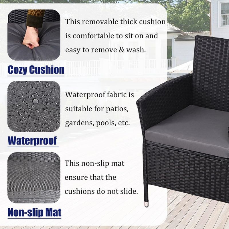 Outdoor Loveseat, 2 Seat Loveseat With Cushions And Built-in Coffee Table, Bench For Balcony Furniture Sets Non-removable Back Without Glass( Backrest Of Integrated Piece )_voghion.com