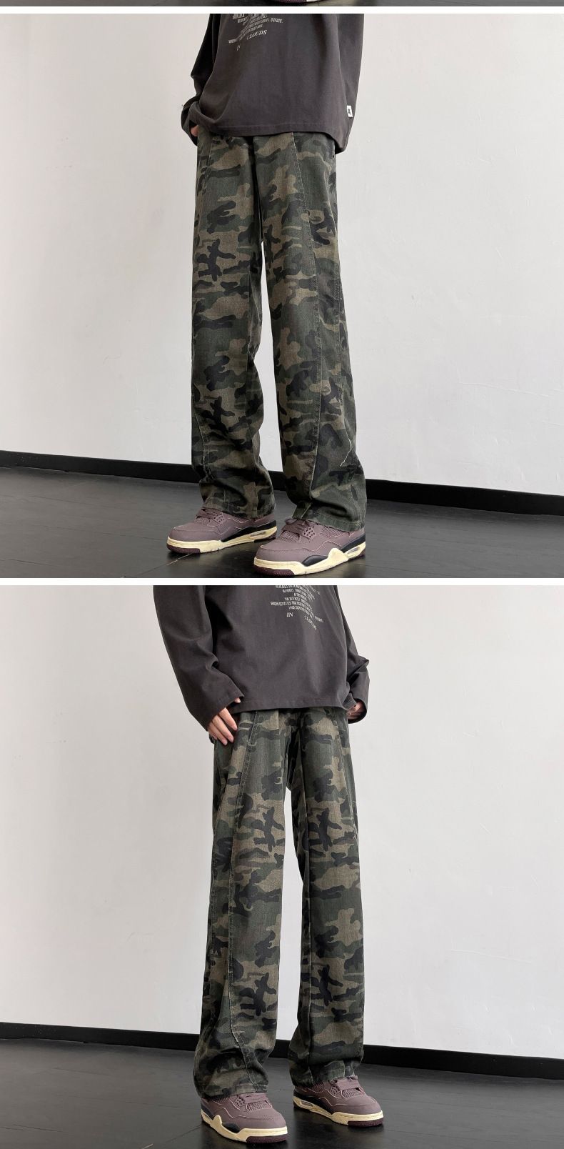 Spring High Street Micro-pull Pants American Camouflage Jeans Men's Straight Design High Sense_voghion.com