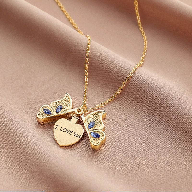 Naujas deimantinis drugelio rinkinys, skirtas moterims atidaryti, I Love You Heart pakabukas karoliai_voghion.com