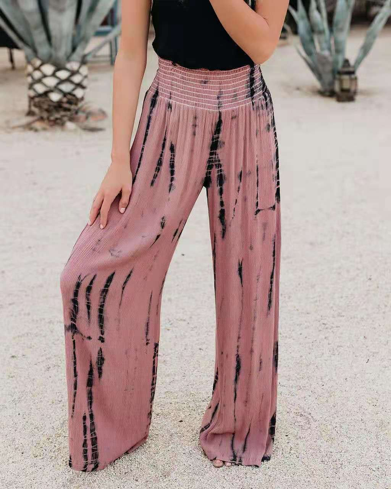 Pantaloni nuovi da donna Pantaloni larghi a gamba larga con tasca elastica stampata moda estiva_voghion.com
