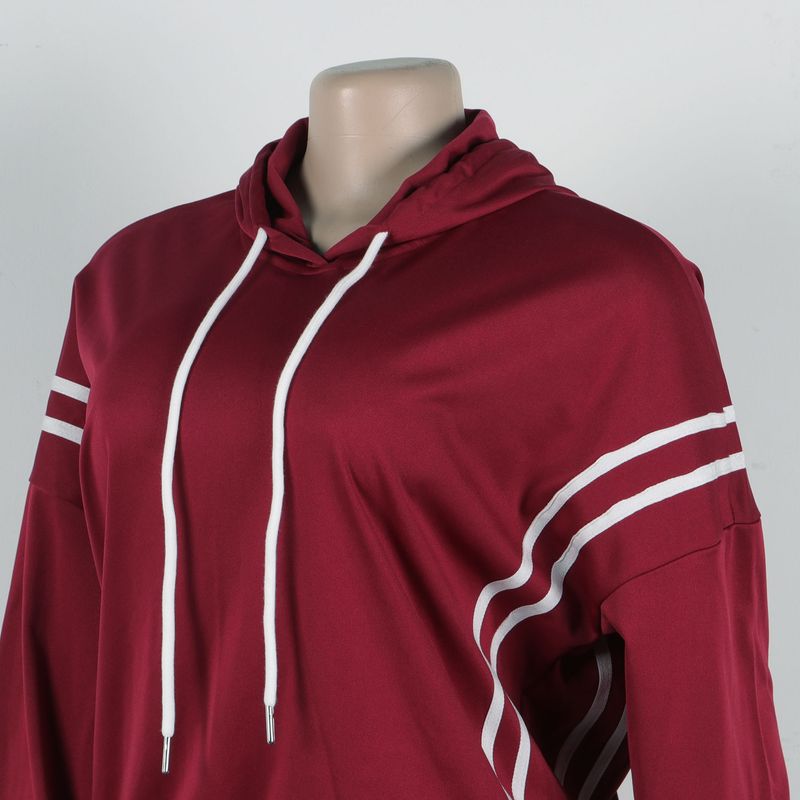 Damenbekleidung Zweiteiliges Set mit Kapuzenpullover mit Bandnähten_voghion.com