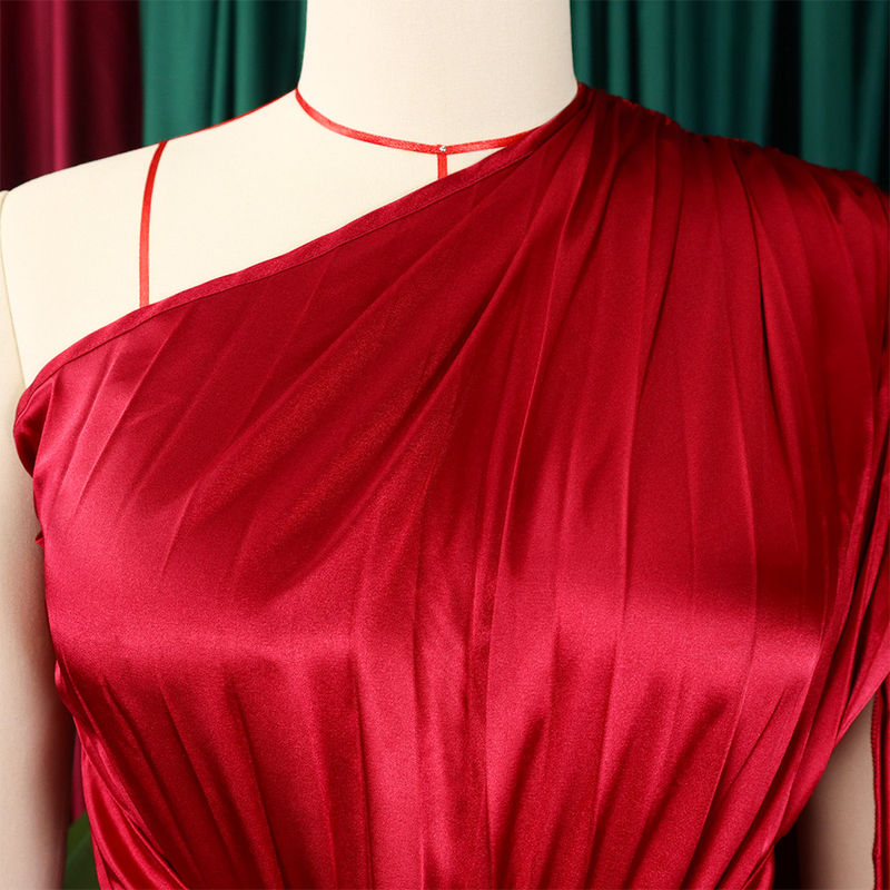 women's clothing new one-shoulder pleated long skirt oblique collar waist dress _voghion.com