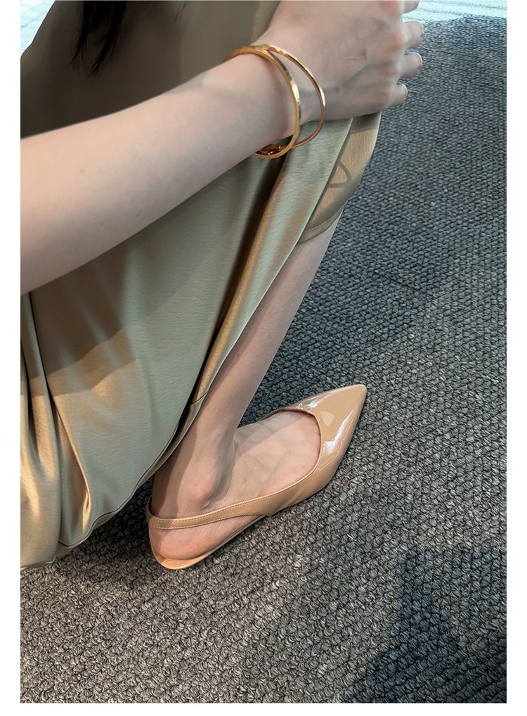 Lancui Nude Wedge Half Slippers For Women Summer Outdoor Patent Leather Chunky Heel Closed Toe Sandals Slim Pointed High_voghion.com