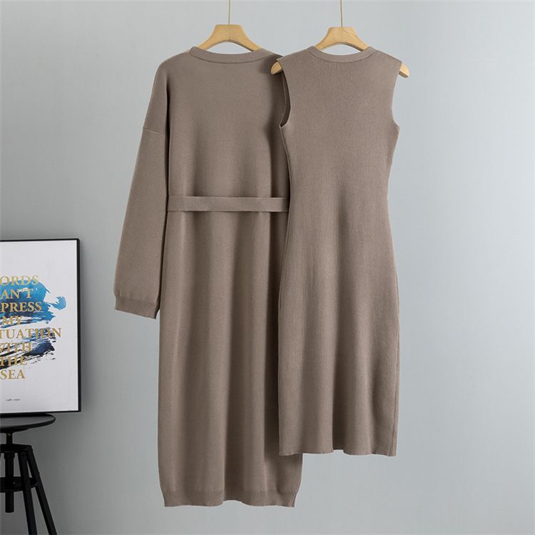 Damenbekleidung Mode Temperament Anzug Strickjacke Jacke Ärmellose Weste Kleid Zweiteiliger Anzug Weiblicher Frühling_voghion.com