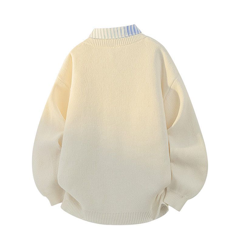 Pull en tricot style rétro américain pour homme, col à volants, coupe ample et décontractée, lavable en machine, pour l'automne et le printemps._voghion.com