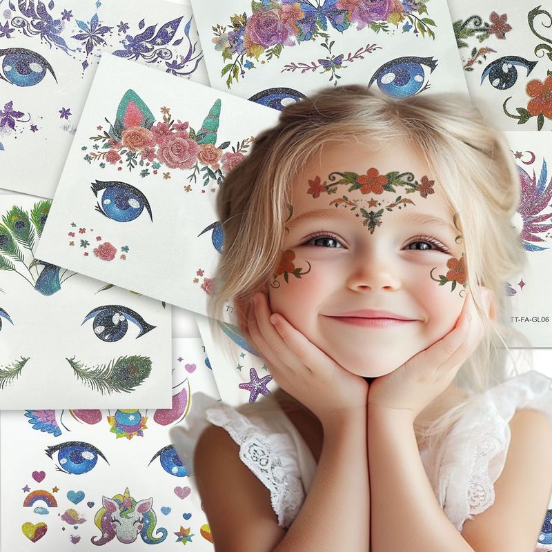 Adesivi per tatuaggi temporanei per bambini - Tatuaggi impermeabili con farfalle colorate e fiori per bambini. Trucco per feste sicuro e facile da applicare._voghion.com