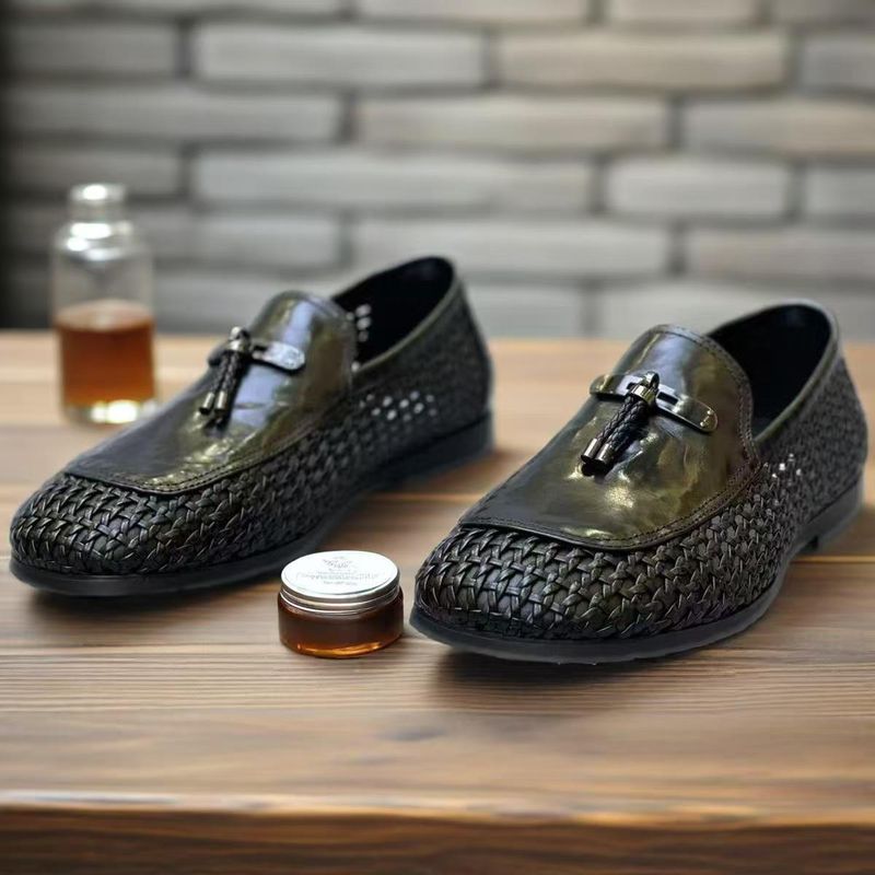 Glide Light 2025 Sommer Neuheit Handgefertigte, gewebte, atmungsaktive Freizeitschuhe aus Leder für Herren – Slipper zum Hineinschlüpfen_voghion.com